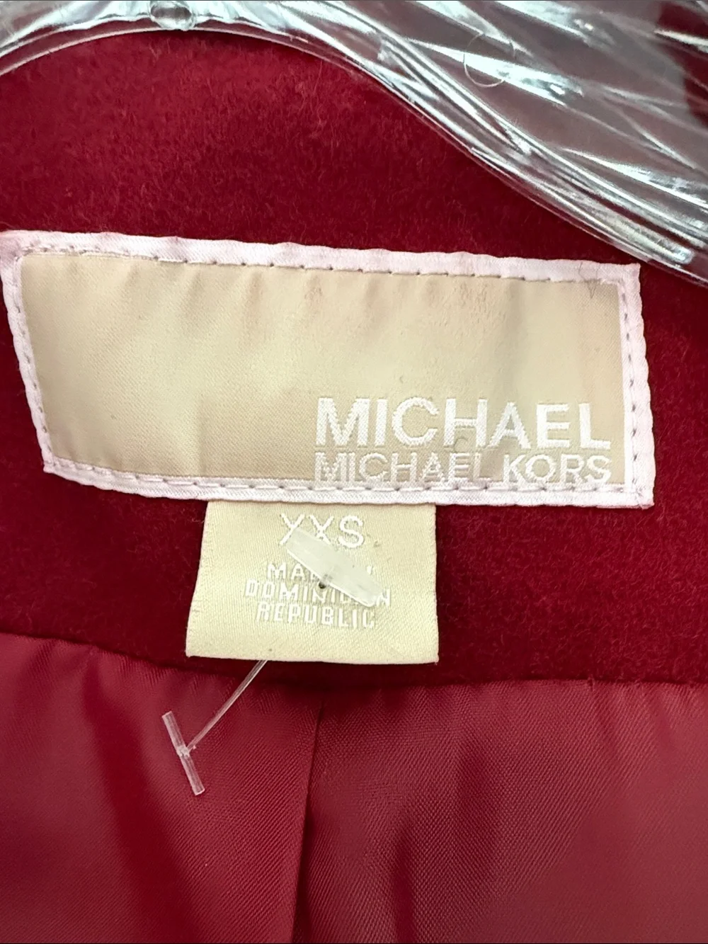 Michael Kors Womens Deep Red Wool Trench Coat with Gold Accents